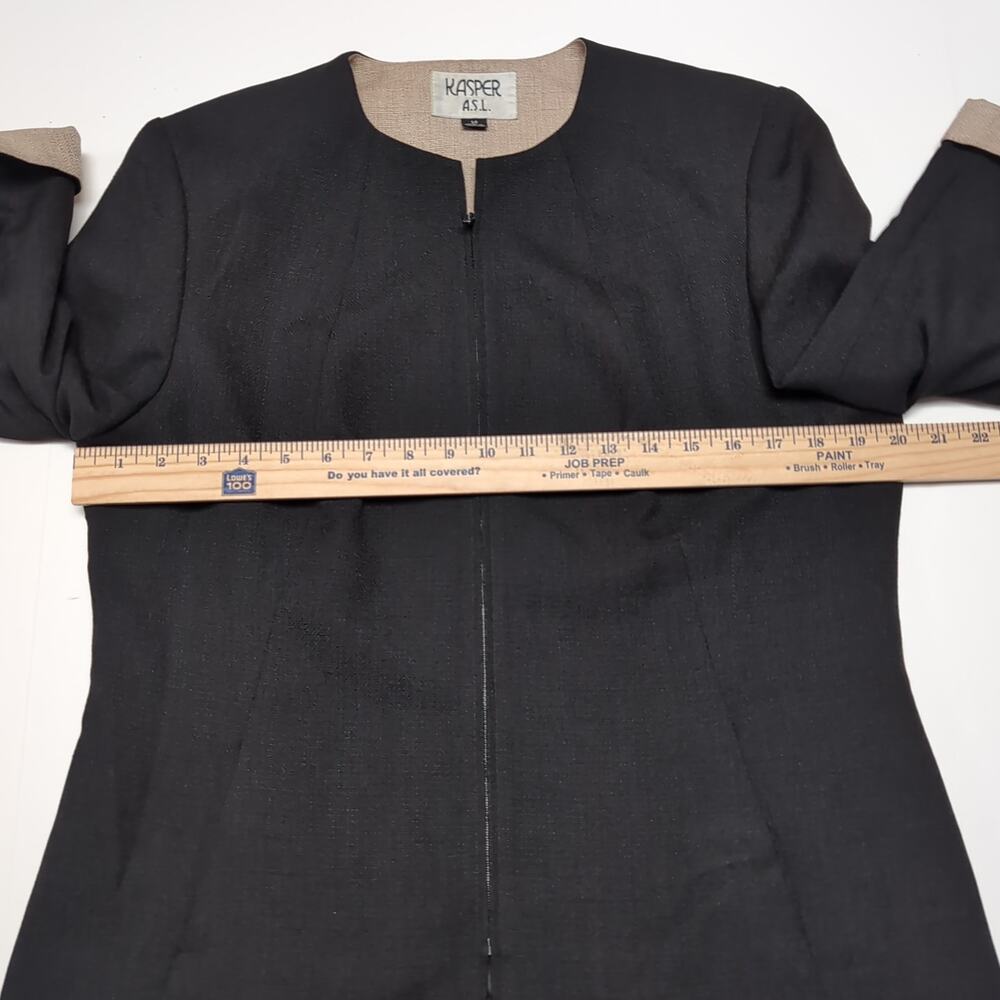 VTG Kasper Suit Jacket / Top Blouse Set Women's 14P 14 Petite Black Tan Career - Picture 8 of 16